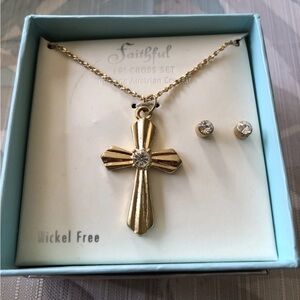 Faithful 18” Cross Necklace & Earring Set - NEW